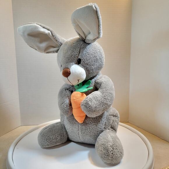 Gray Bunny Rabbit Plush Stuffed Animal 18" Holding Carrot Animal Adventure - Picture 2 of 16